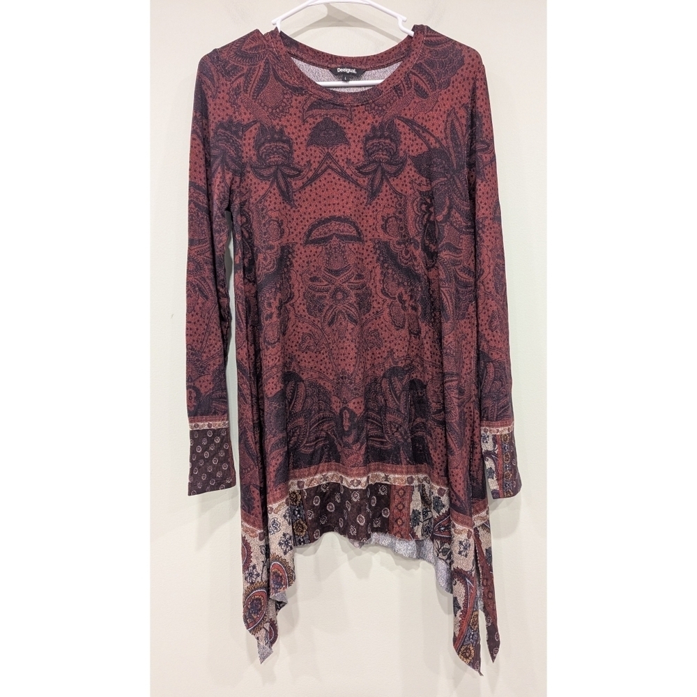 Desigual Wilma Paisley Print Handkerchief Hem Tunic Top Size L